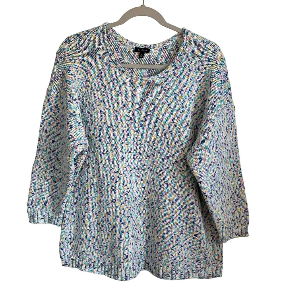 Talbots Confetti Roll Neck Knit Sweater Sz XL Pastels Pullover Cabincore Cozy